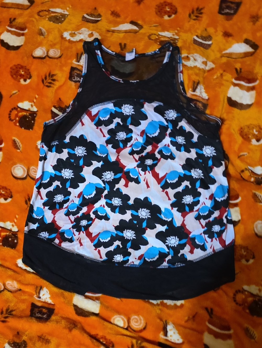 Xersion Black, Blue & White Floral Racerback Tank